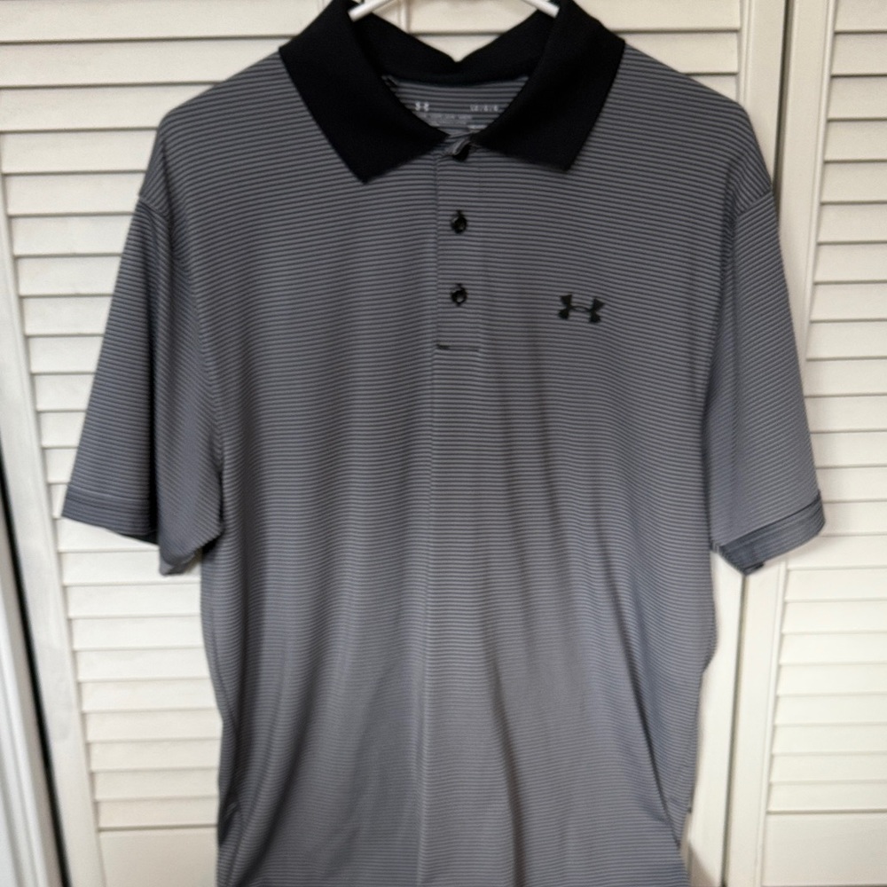 Under Armour Men's Gray Polo Shirt with Black Collar